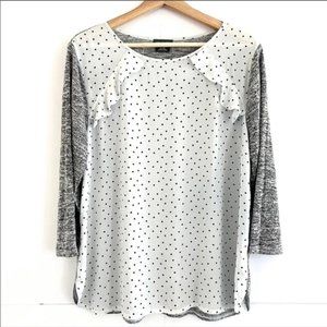 Van Heusen Women's Heart Print Ruffle Blouse Size Large 3/4 Sleeve